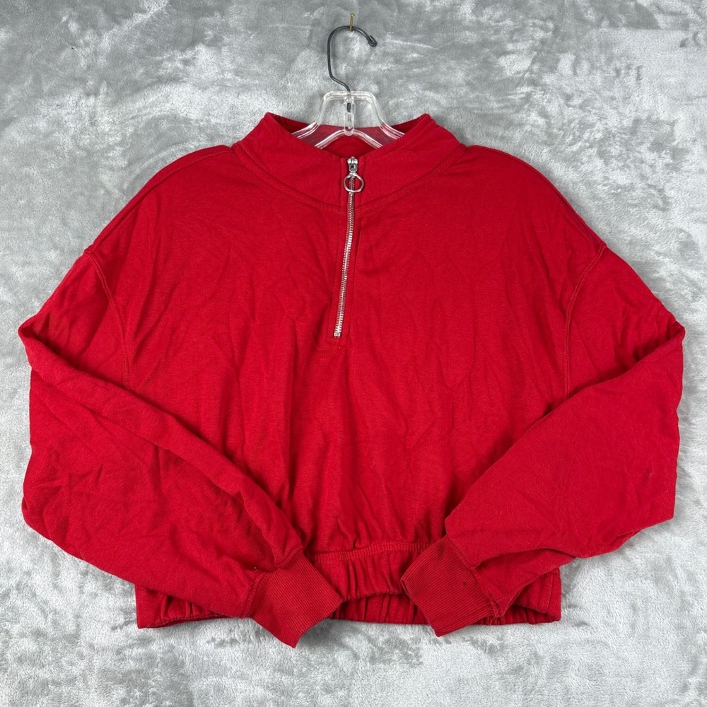 Pink Woman Red Quarter Zip Cropped Sweatshirt Pullover Small 1055.123